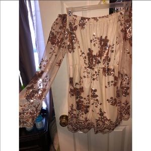 Rose Gold Floral Off the Shoulder Romper